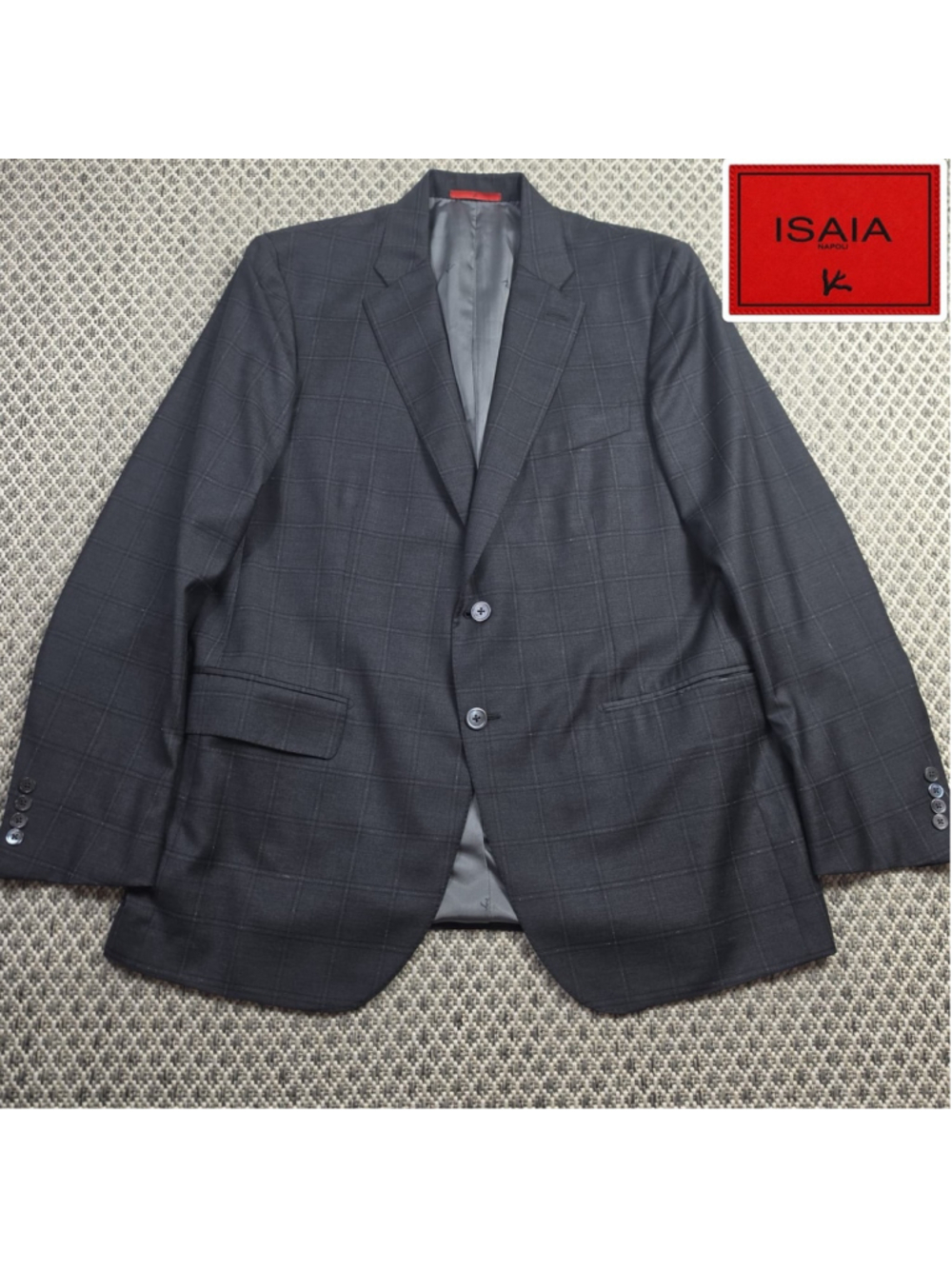 Isaia Napoli Mens 58R 100% Wool Windowpane Blazer Sport Coat Made in Italy